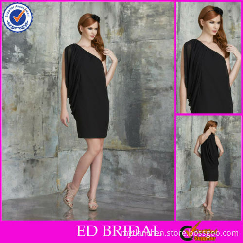 CB54 New Fashion Elegant One Shoulder Black Chiffon Latest Dress Designs For Bridesmaid